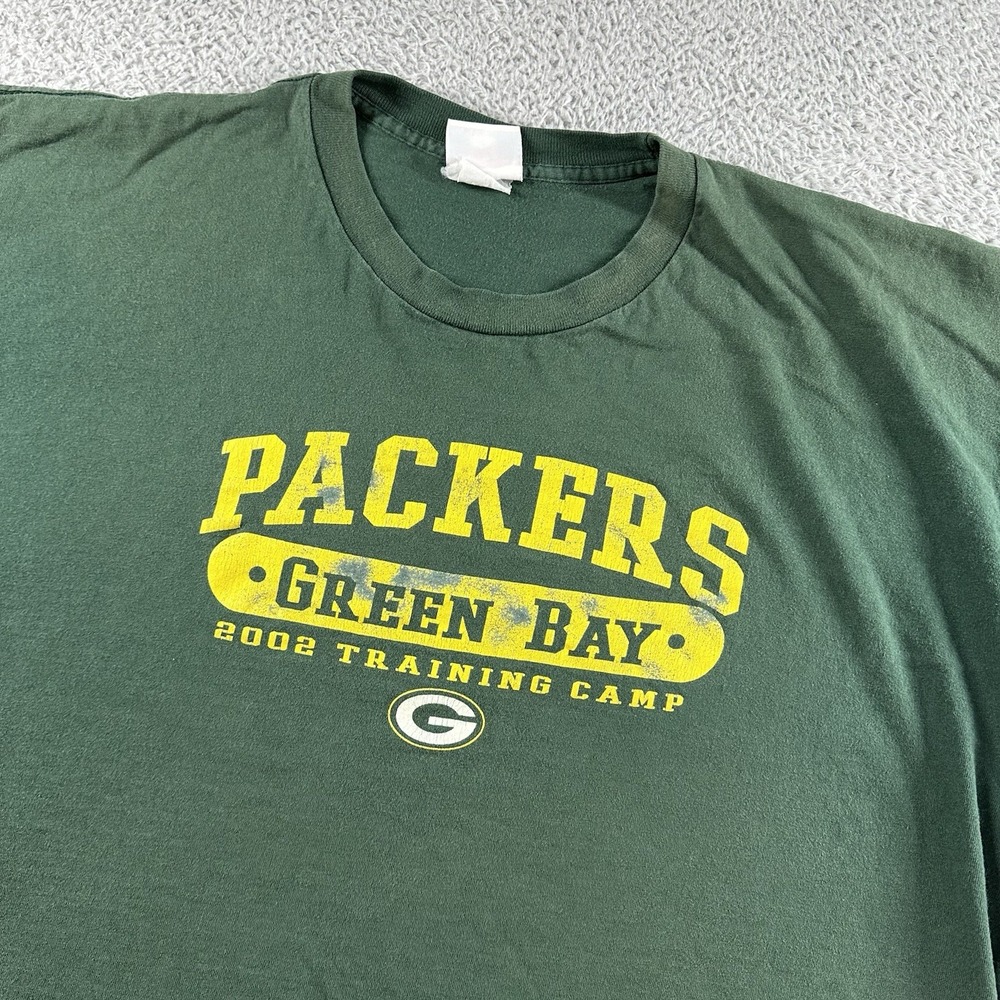 VINTAGE Y2K Green Bay Packers Shirt Mens 2x Green‎ NFL 2002 Spell Out